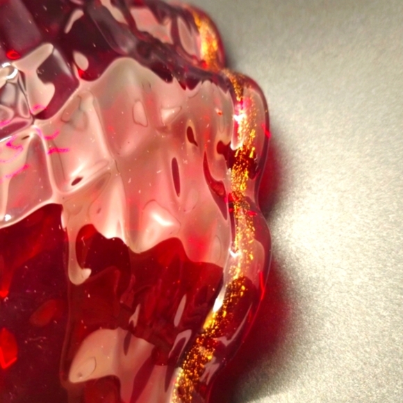 FOSTORIA? Ruby Red Bowl 11" Long x 8.5" Wide Footed Bowl W/Gold Flake and Foot. - Picture 7 of 9